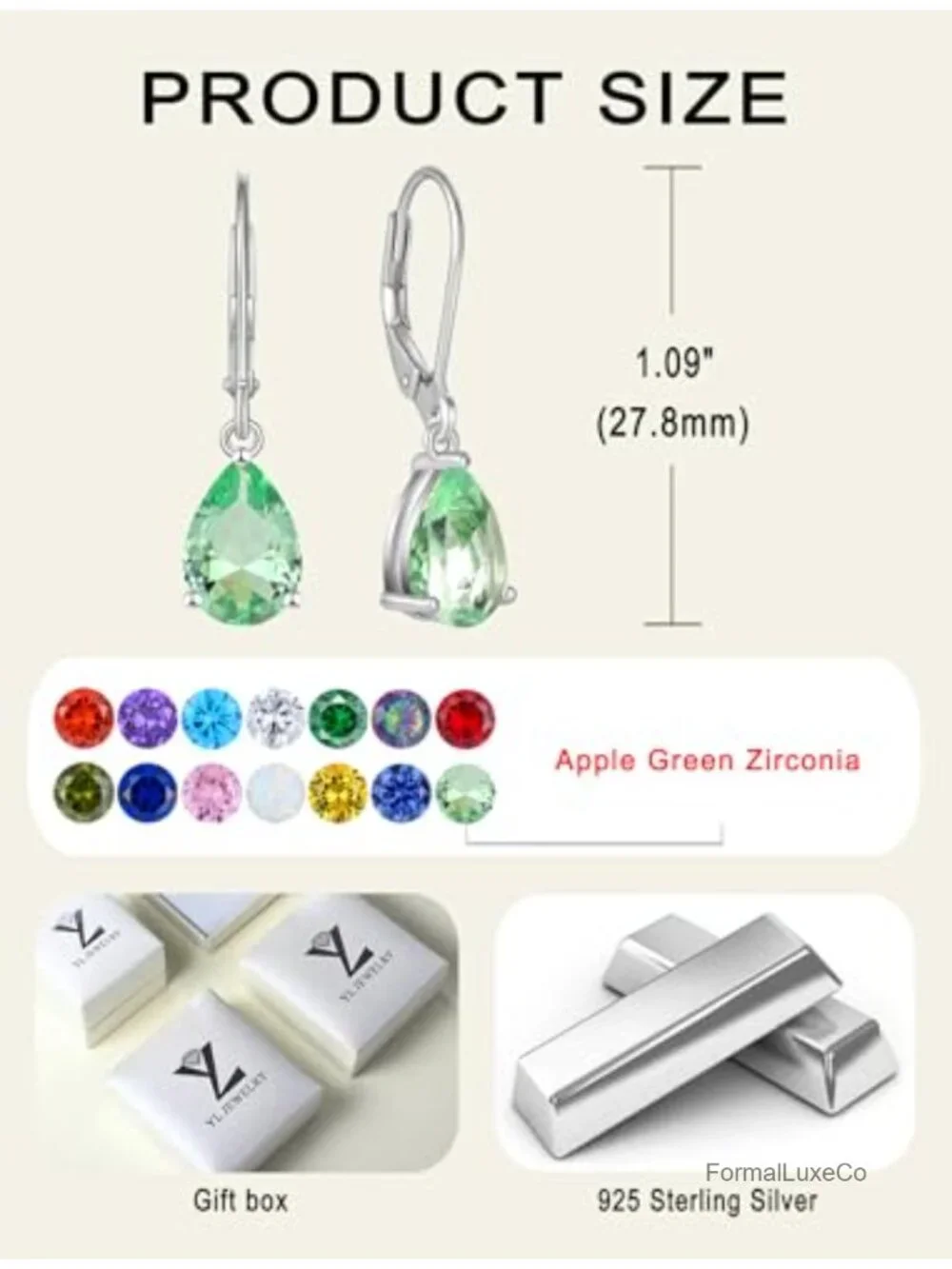 925 Sterling Silver Teardrop Dangle Earrings Leverback Solitaire